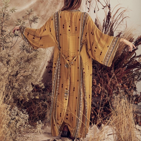 Bohemian Western Aztec Tribal Geo Belted Kimono Duster Cover up Beach - Picture 5 of 12